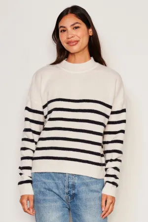 Sundry Stripes Mock Neck Cozy Sweater in Oyster