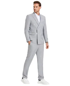 Tazzio Skinny Fit Pinstripe Double-breasted Suit, Light Grey