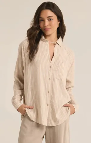 The Perfect Linen Top- Striped Putty