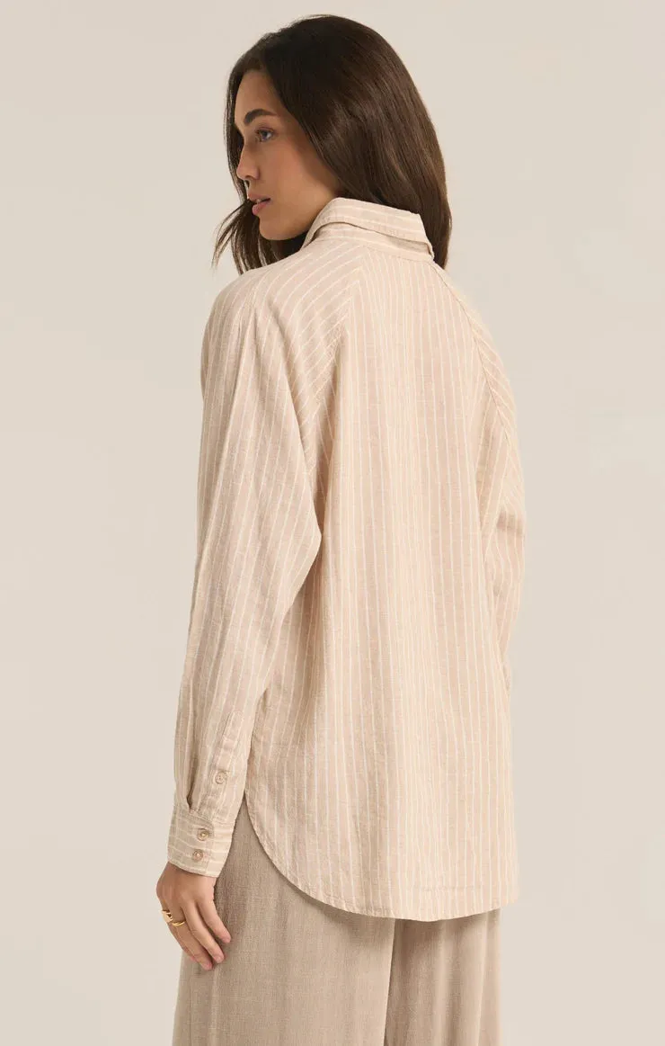 The Perfect Linen Top- Striped Putty