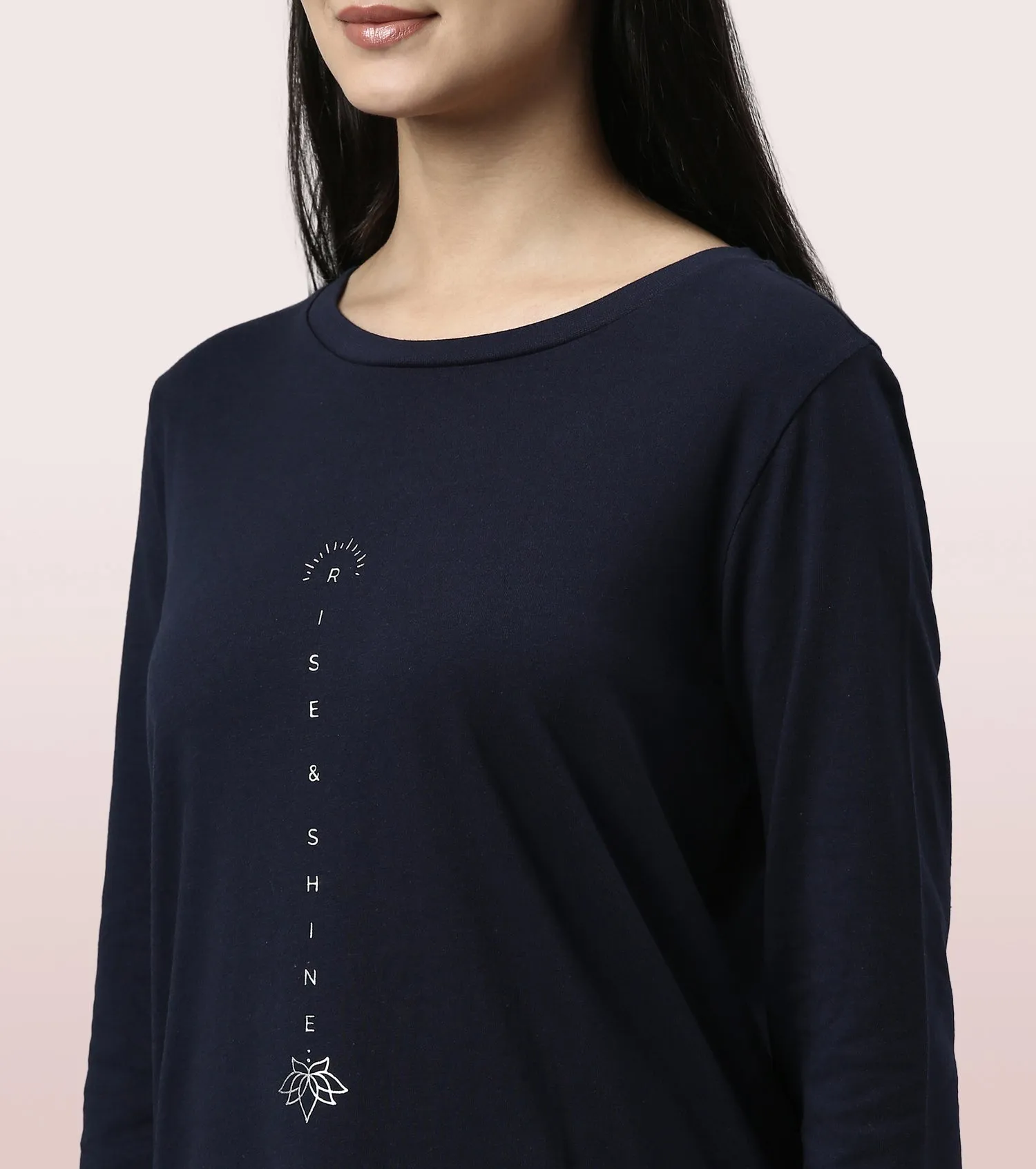 Tunic Tee – Solid | Long Sleeve Tunic Tee With Side Slit & Mindful Graphic