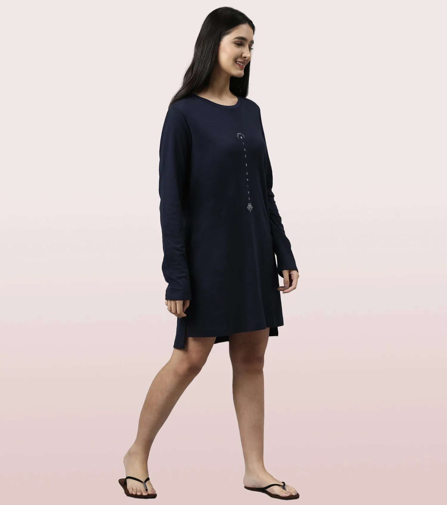 Tunic Tee – Solid | Long Sleeve Tunic Tee With Side Slit & Mindful Graphic