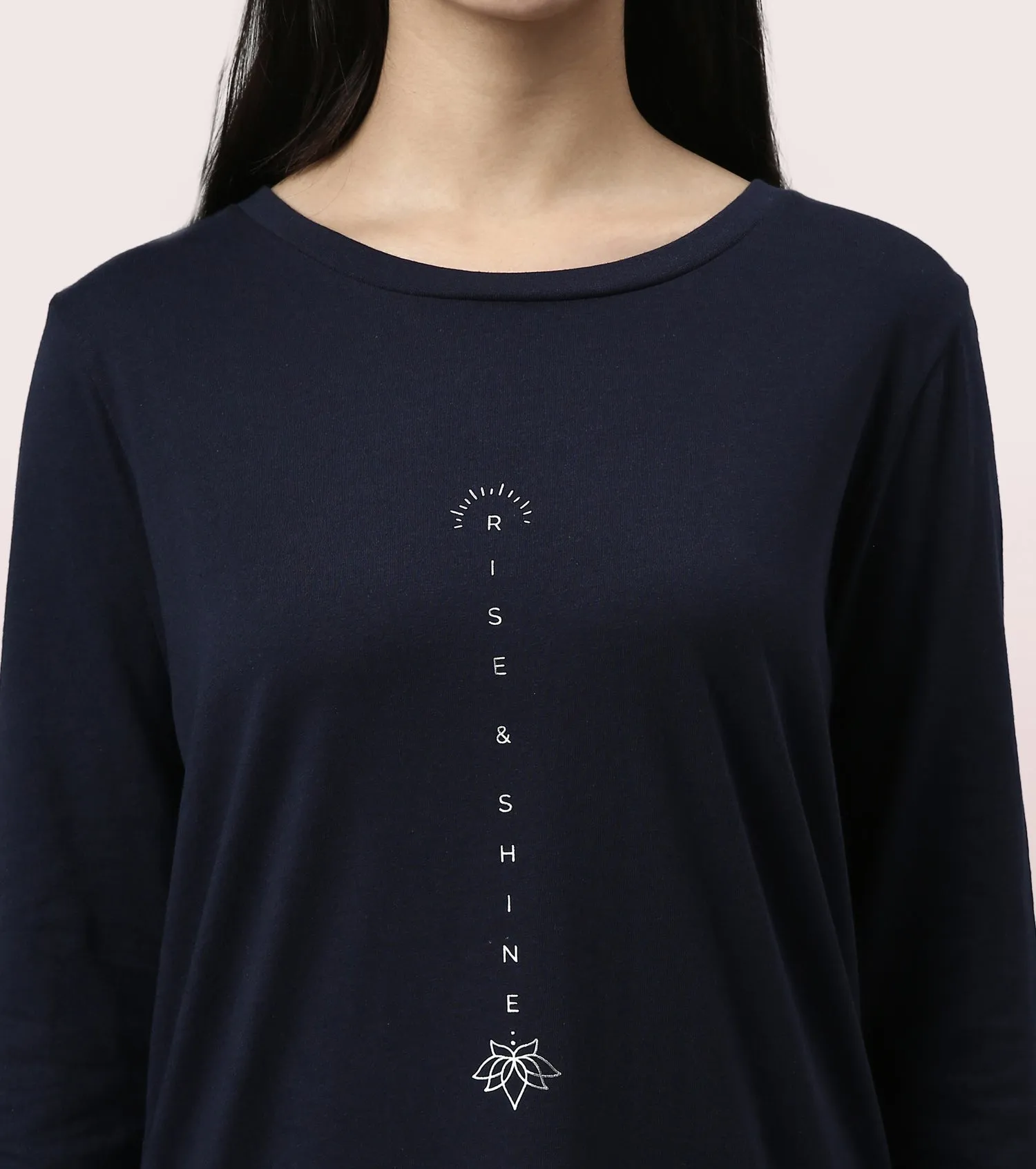 Tunic Tee – Solid | Long Sleeve Tunic Tee With Side Slit & Mindful Graphic