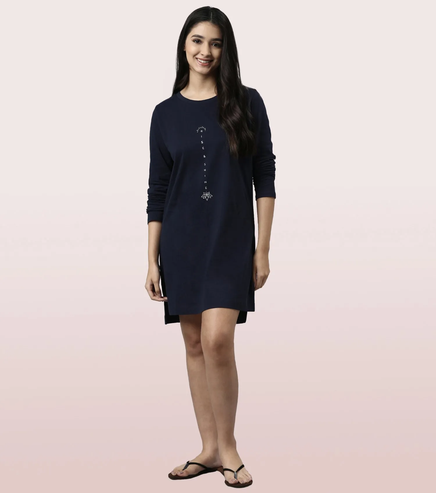 Tunic Tee – Solid | Long Sleeve Tunic Tee With Side Slit & Mindful Graphic
