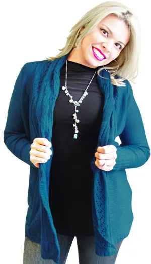 Vintage Knit Draped Cardigan (Small, Teal)