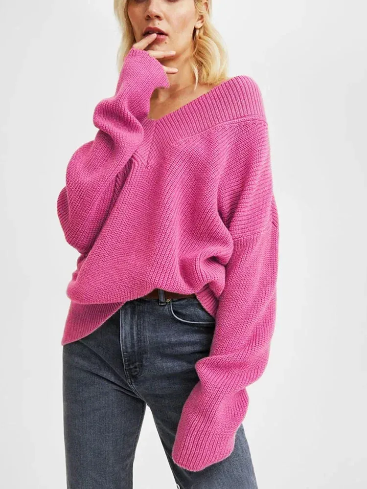 Wenkouban-Christmas Thanksgiving outfits_Oversized Loose Long Sleeve Solid Green Fashion Knitted Christmas Sweater