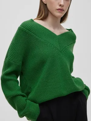 Wenkouban-Christmas Thanksgiving outfits_Oversized Loose Long Sleeve Solid Green Fashion Knitted Christmas Sweater