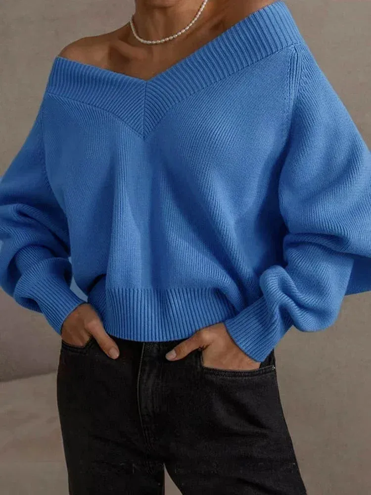 Wenkouban-Christmas Thanksgiving outfits_Oversized Loose Long Sleeve Solid Green Fashion Knitted Christmas Sweater