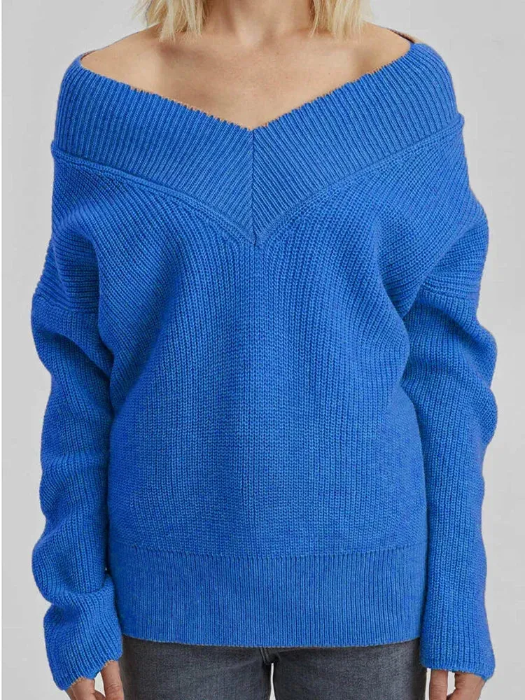 Wenkouban-Christmas Thanksgiving outfits_Oversized Loose Long Sleeve Solid Green Fashion Knitted Christmas Sweater