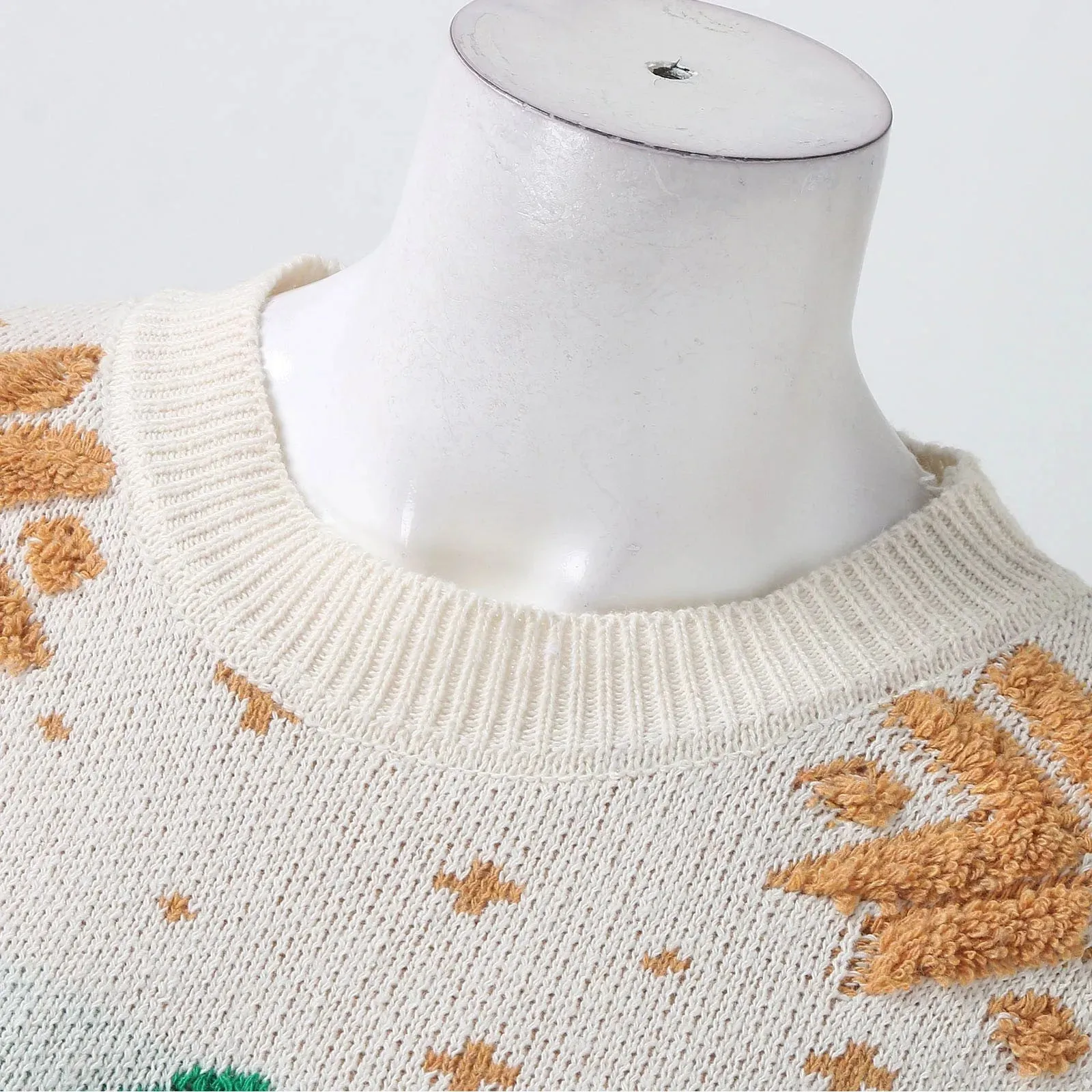 Wenkouban-Christmas Thanksgiving outfits_Spliced Vintage Korean Loose Round Neck Long Sleeve Christmas Christmas Sweater