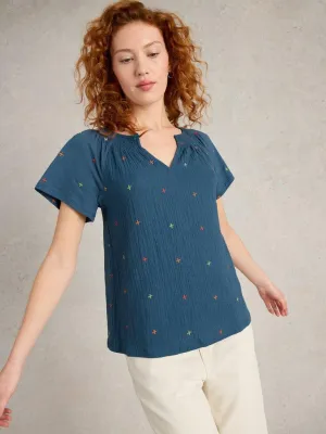 White Stuff Luella Embroidered Top - Navy Multi