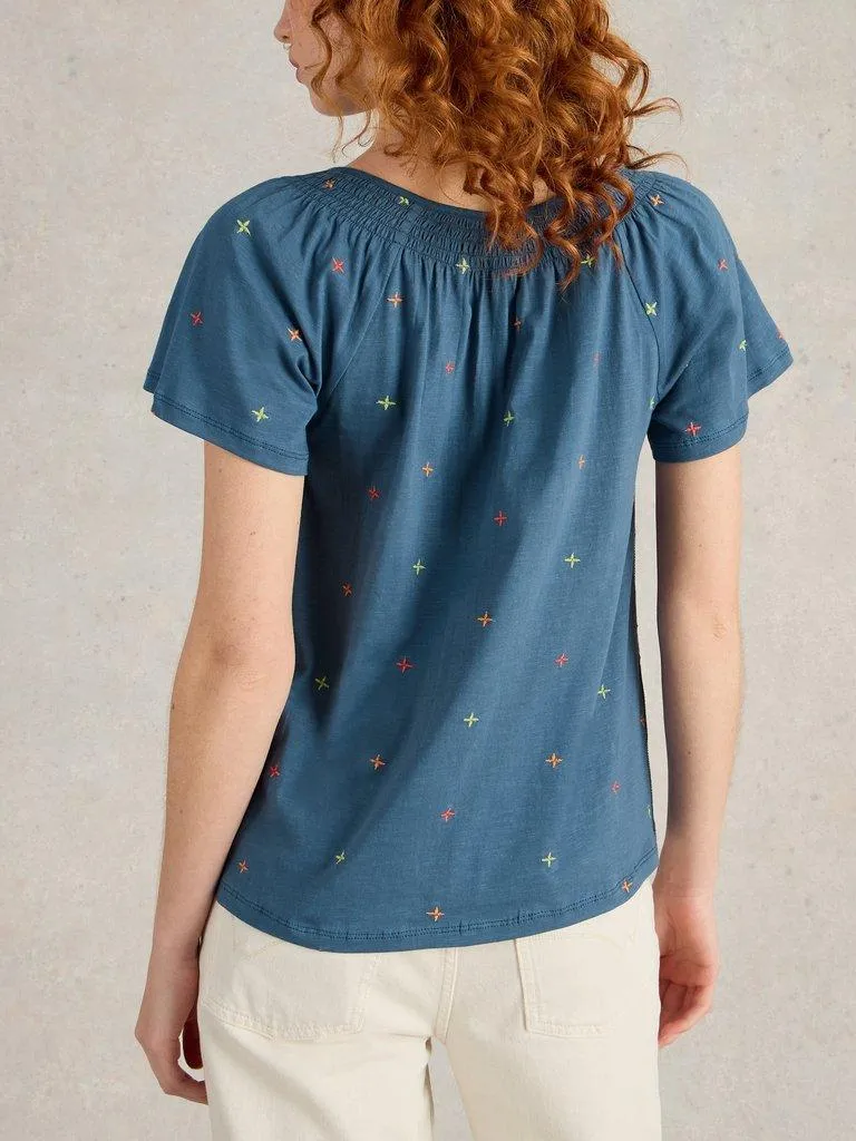 White Stuff Luella Embroidered Top - Navy Multi