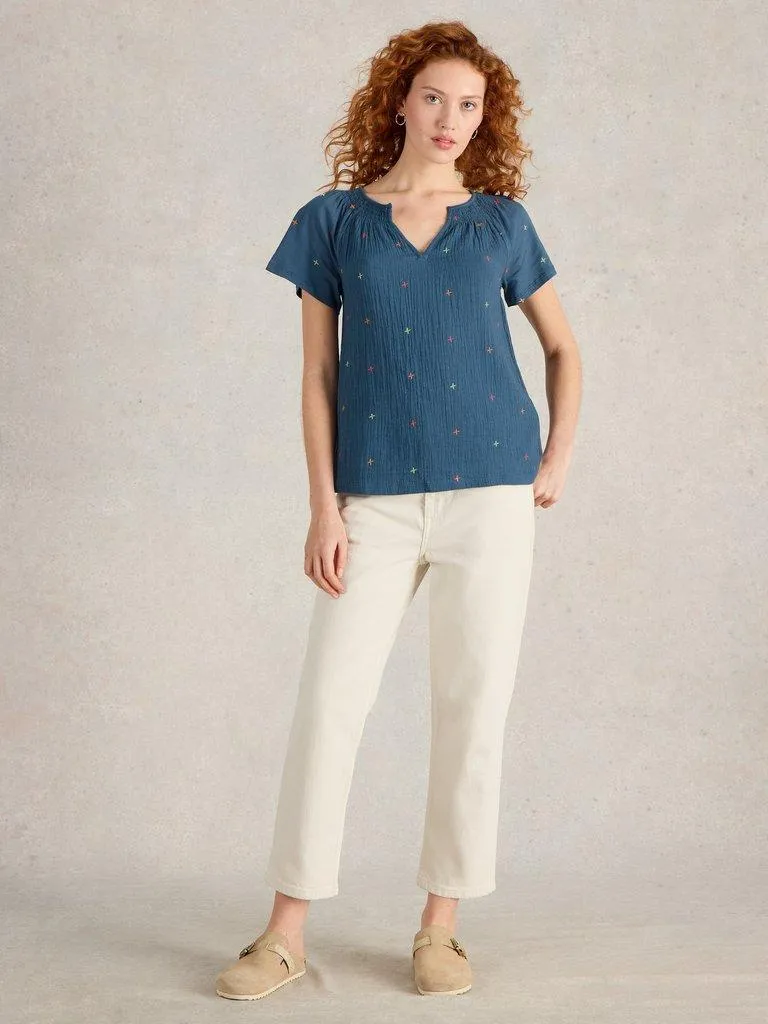 White Stuff Luella Embroidered Top - Navy Multi