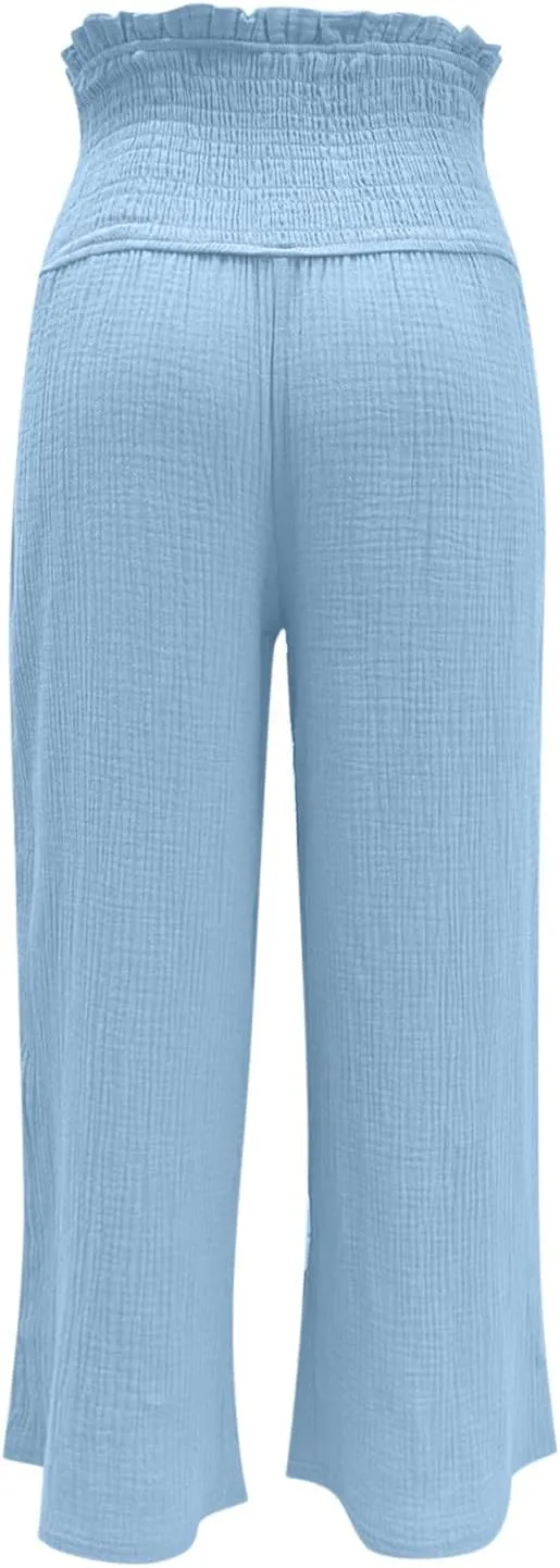Wide Leg Palazzo Pants for Women High Waisted Flowy Trousers Casual Loose Lounge Pant Summer Wide Leg Palazzo Capris