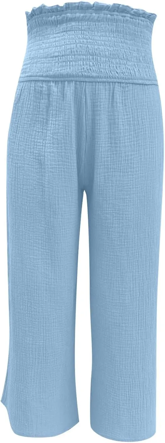 Wide Leg Palazzo Pants for Women High Waisted Flowy Trousers Casual Loose Lounge Pant Summer Wide Leg Palazzo Capris