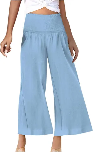 Wide Leg Palazzo Pants for Women High Waisted Flowy Trousers Casual Loose Lounge Pant Summer Wide Leg Palazzo Capris