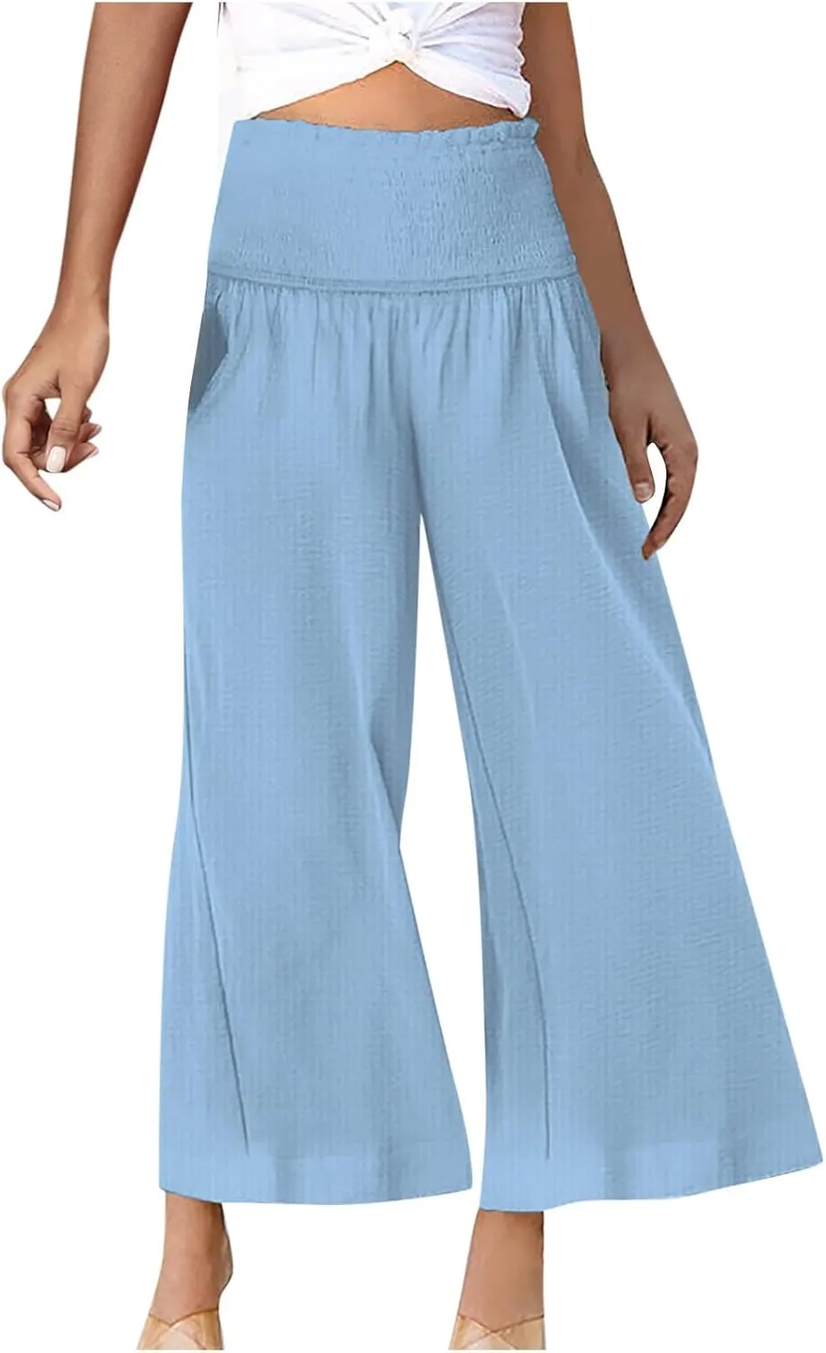 Wide Leg Palazzo Pants for Women High Waisted Flowy Trousers Casual Loose Lounge Pant Summer Wide Leg Palazzo Capris