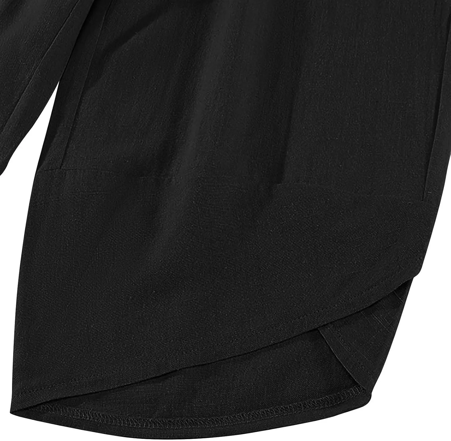 Women's Linen Wide Leg Pants High Waisted Loose Beach Palazzo Pants Summer Drawstring Cropped Trouser with Pockets