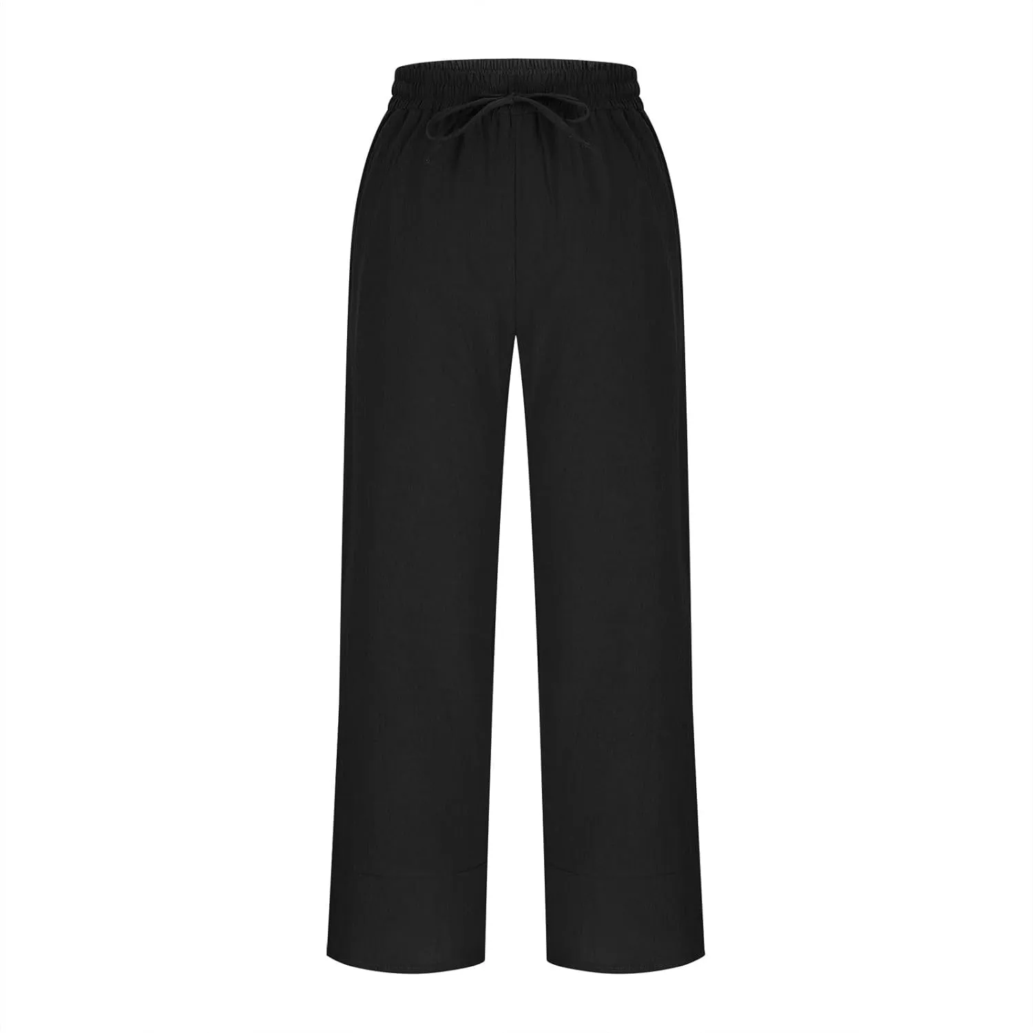 Women's Linen Wide Leg Pants High Waisted Loose Beach Palazzo Pants Summer Drawstring Cropped Trouser with Pockets