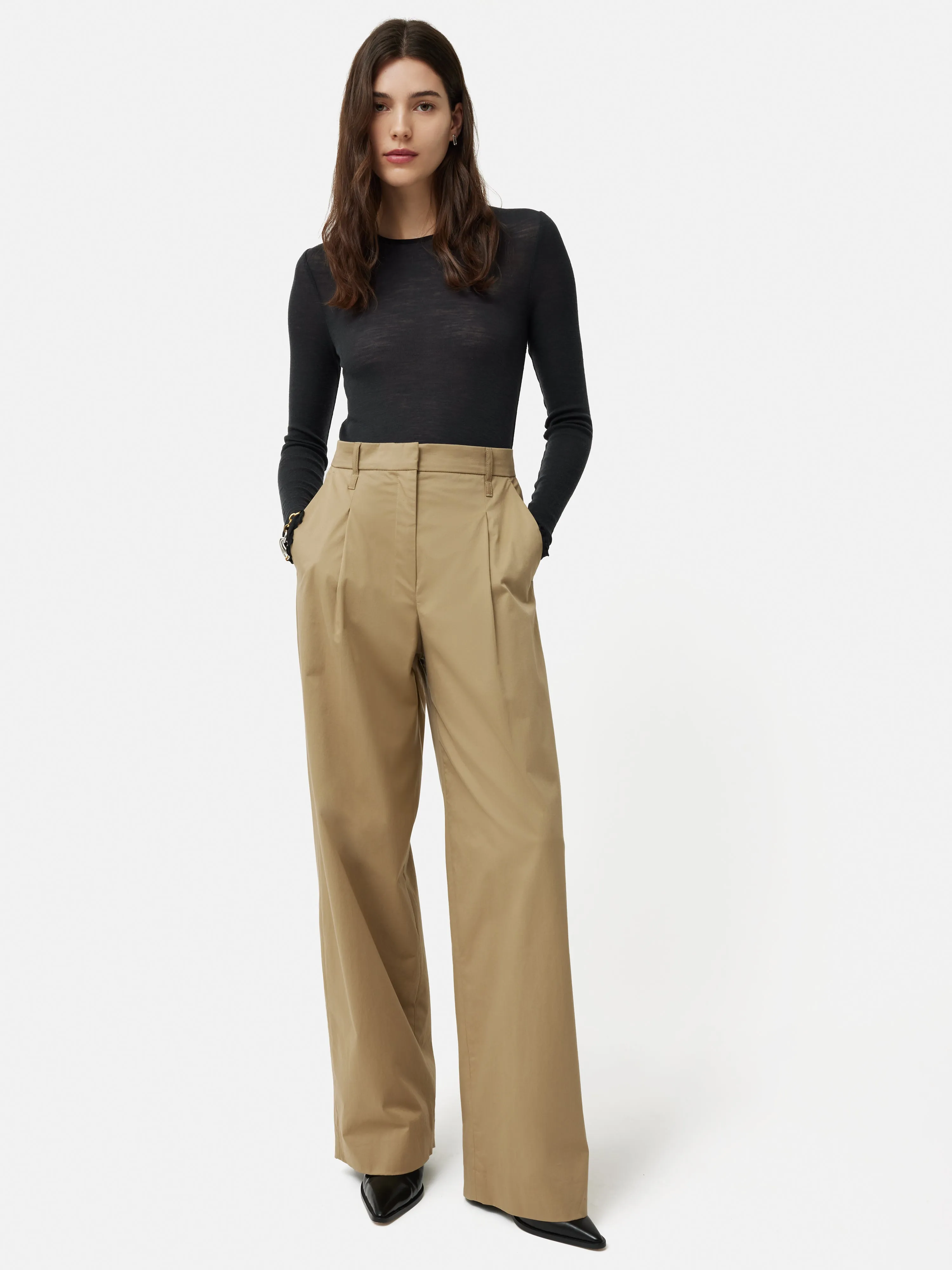 Wool Rib Frill Long Sleeve Top | Grey