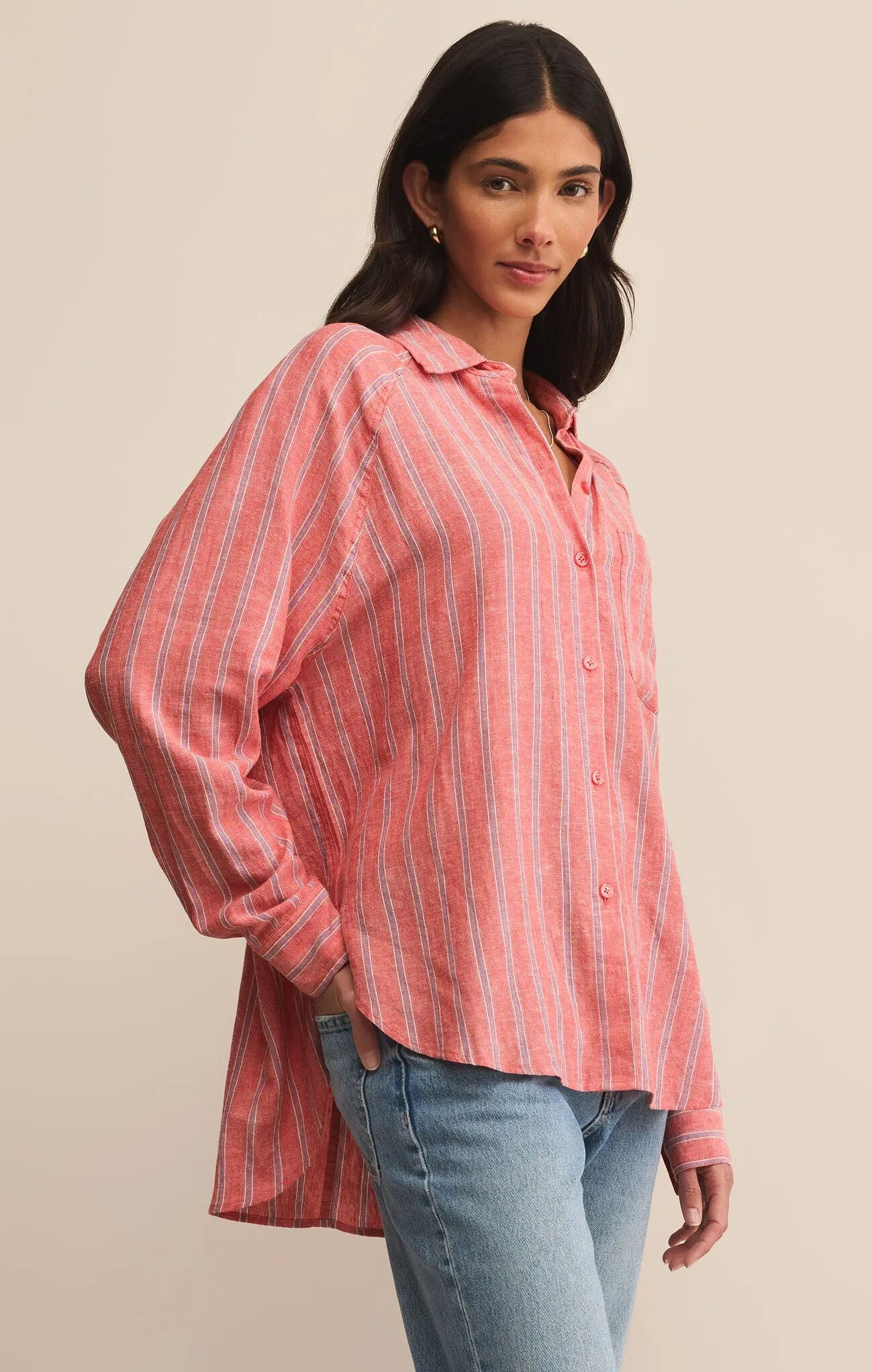 Z Supply Perfect Linen Stripe Top in Persimmon