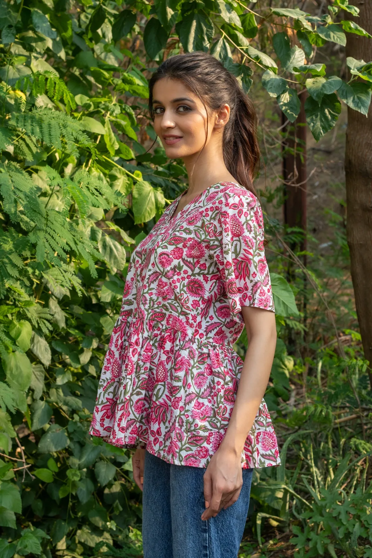 Zora Pink Block Print Top