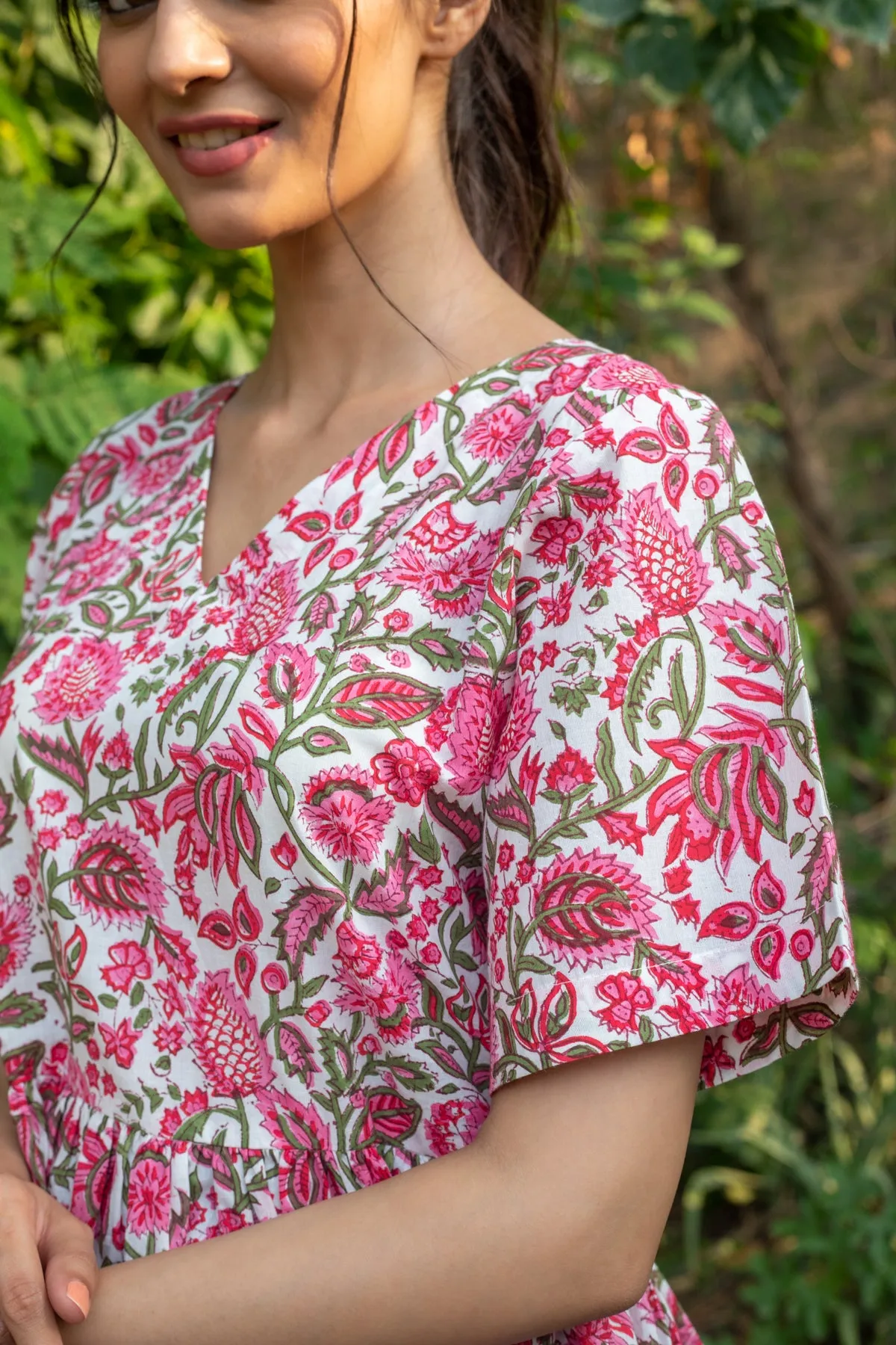 Zora Pink Block Print Top