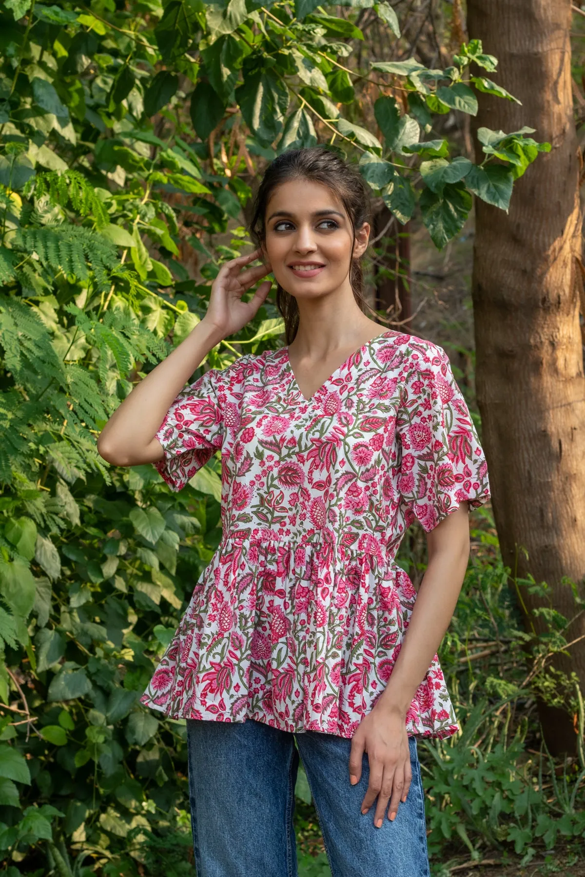 Zora Pink Block Print Top