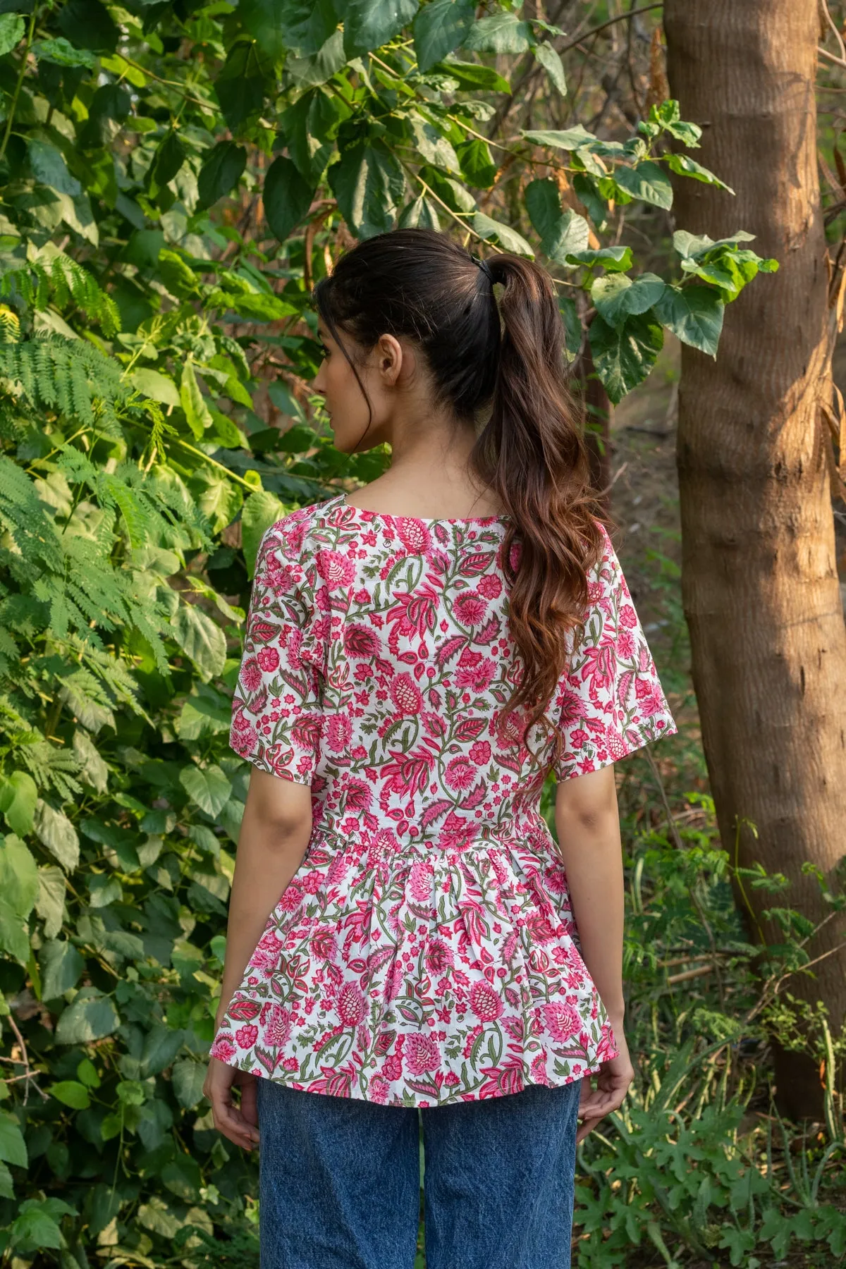 Zora Pink Block Print Top